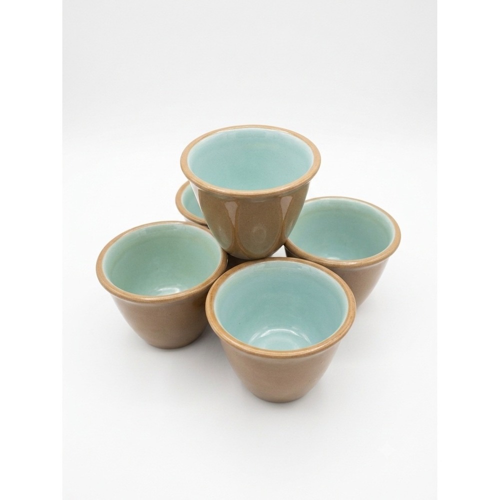 TS&T Chateau Buffet Vintage MCM Brown Turquoise Ramekin Custard Cup Set of 5 USA - Picture 2 of 4
